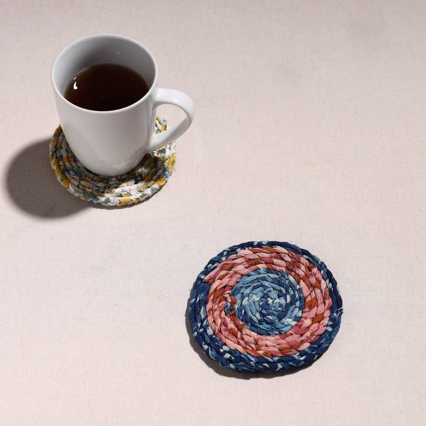  Upcycled Fabric Hand Braided Coaster 