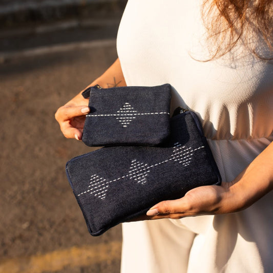 Upcycled Kantha Hand Embroidered Wallet With Coin Pouch