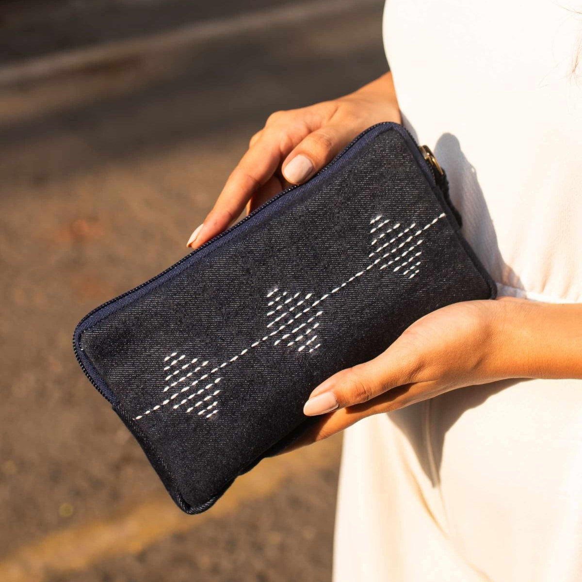 Black - Upcycled Kantha Hand Embroidered Wallet With Coin Pouch