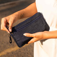 Black - Upcycled Kantha Hand Embroidered Wallet With Coin Pouch