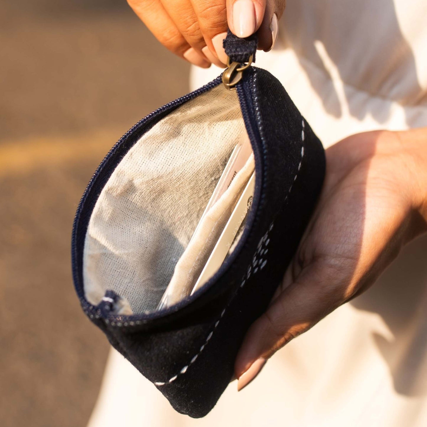 Black - Upcycled Kantha Hand Embroidered Wallet With Coin Pouch