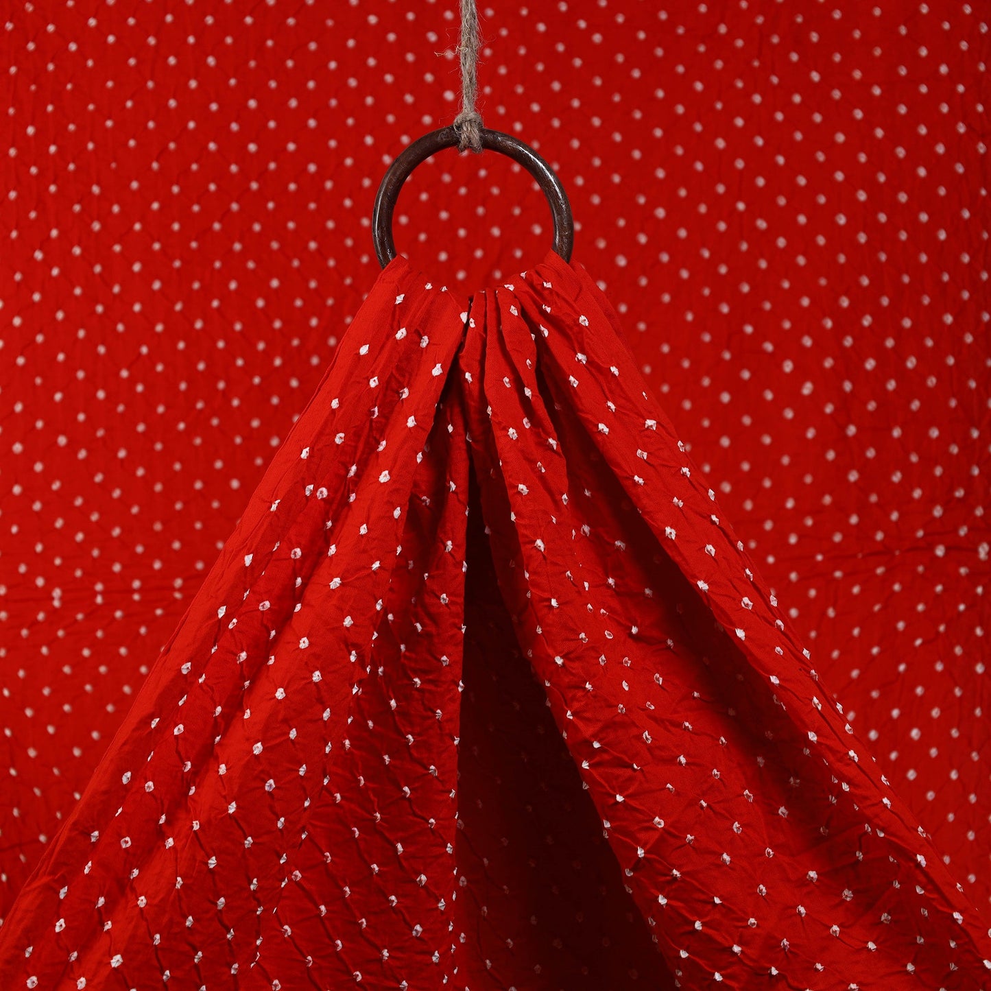 Buy Vermilion Red Kutch Tie & Dye Mul Cotton Bandhani Fabric