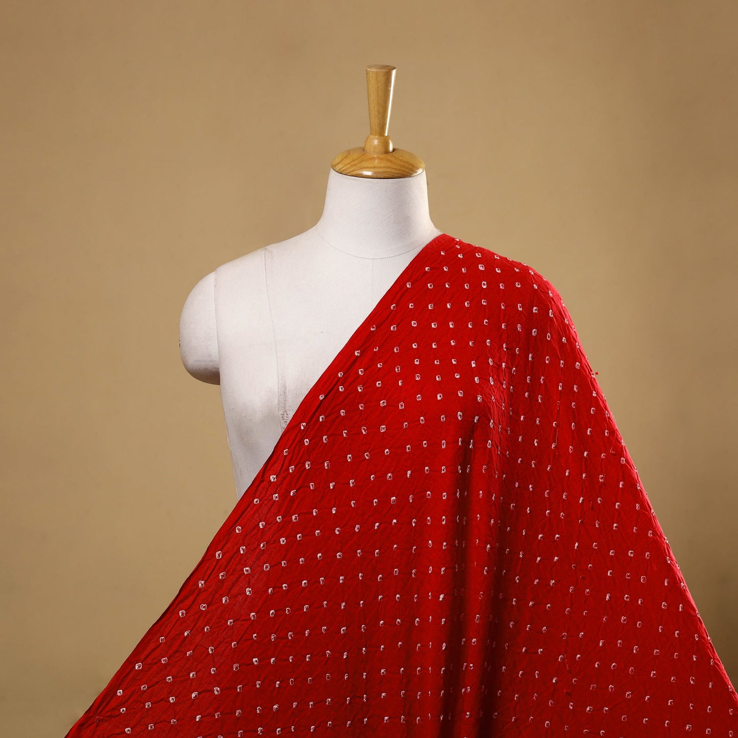 Buy Vermilion Red Kutch Tie & Dye Mul Cotton Bandhani Fabric