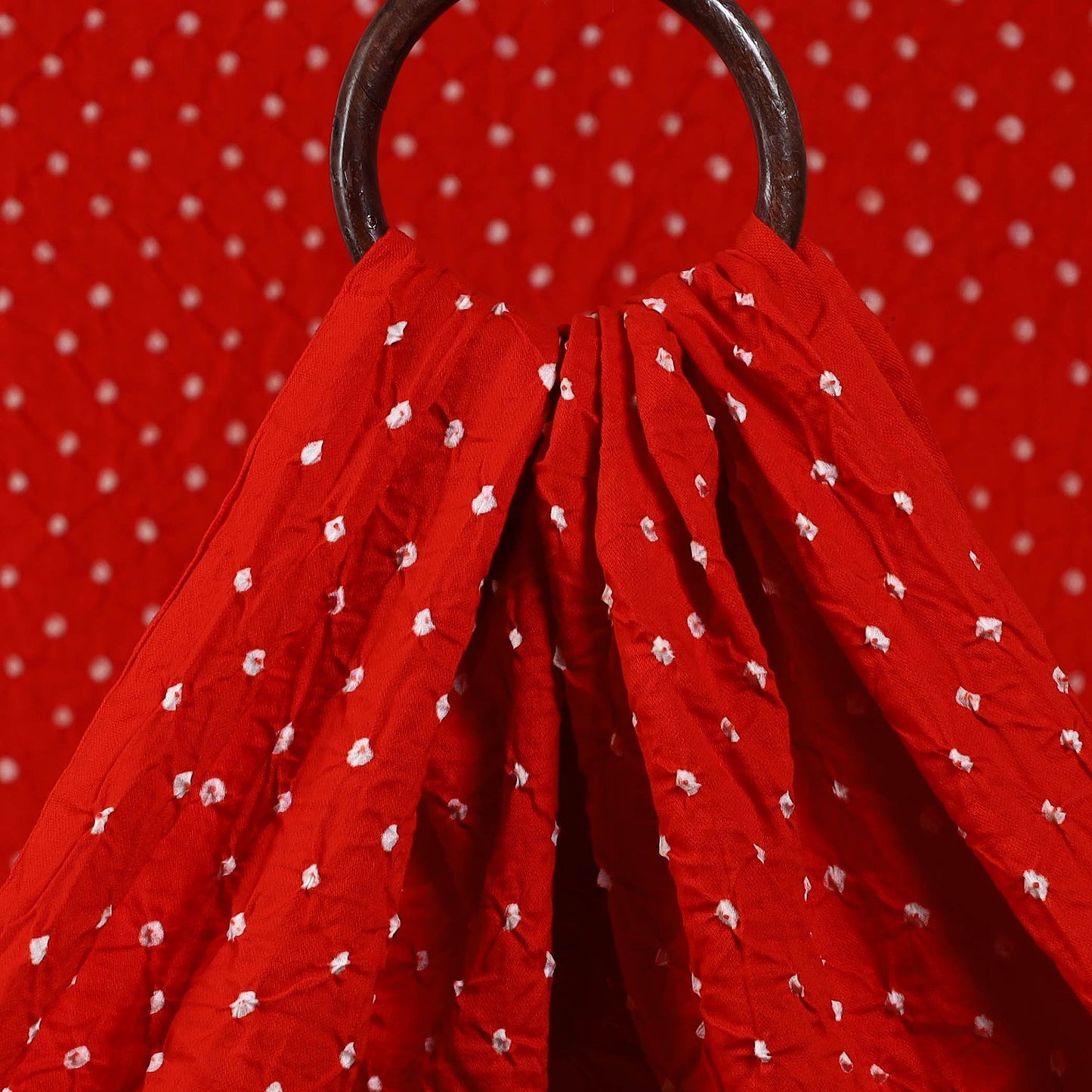 Buy Vermilion Red Kutch Tie & Dye Mul Cotton Bandhani Fabric