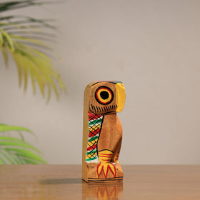 Vibrant Handpainted Burdwan Wooden Owl Sculpture for Décor