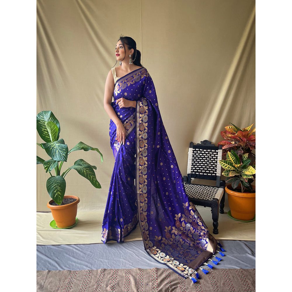 Blue - Suhani Violet Soft Silk Handwork Saree