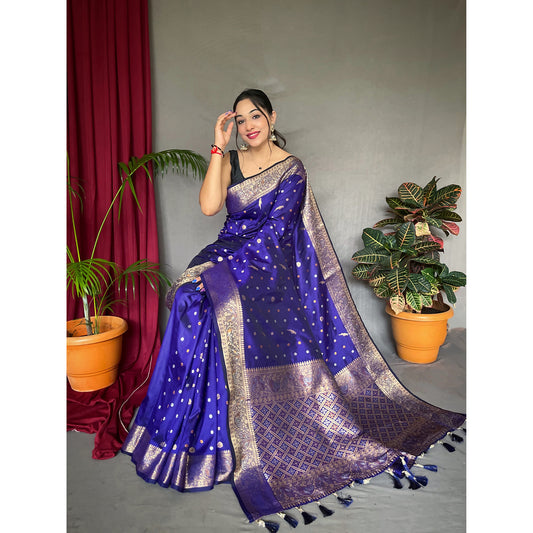 Blue - Udaan Violet Soft Silk Handwork Saree