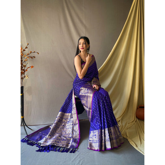 Blue - Suhasini Violet Soft Silk Handwork Saree