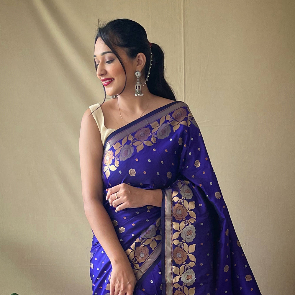 Blue - Suhani Violet Soft Silk Handwork Saree