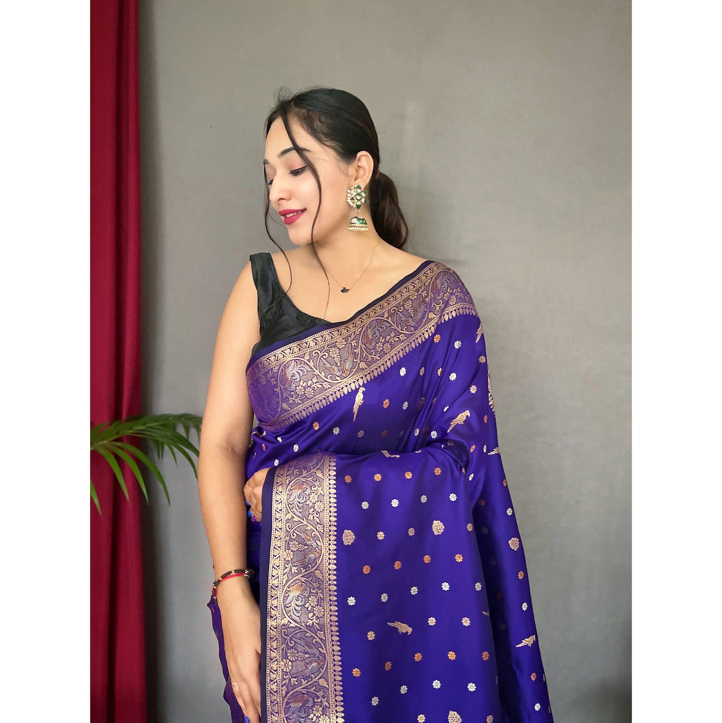 Blue - Udaan Violet Soft Silk Handwork Saree