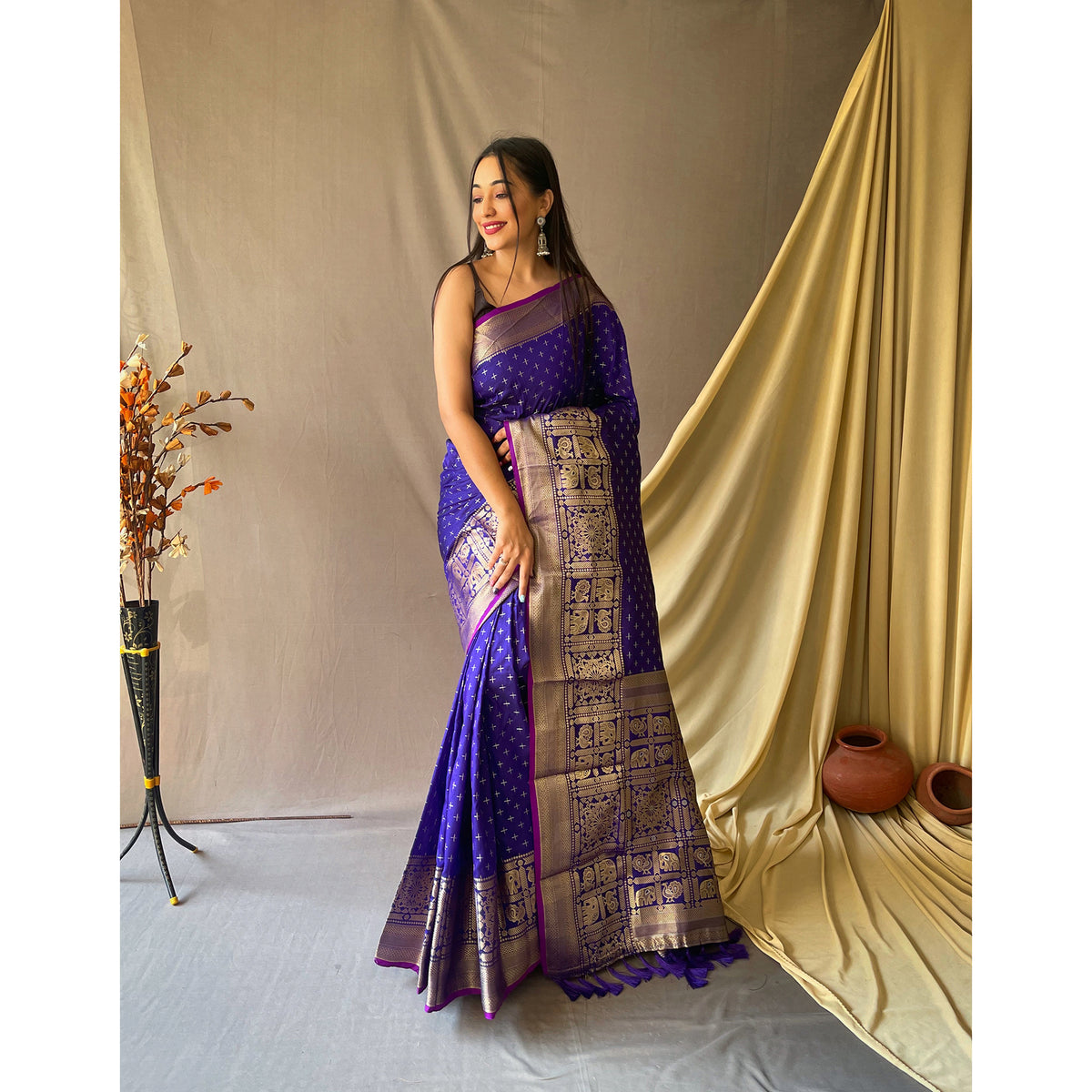 Blue - Suhasini Violet Soft Silk Handwork Saree