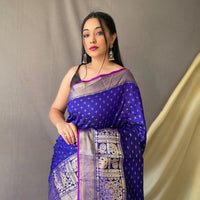 Blue - Suhasini Violet Soft Silk Handwork Saree