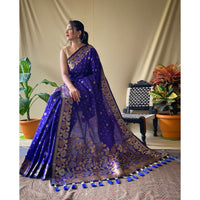 Blue - Suhani Violet Soft Silk Handwork Saree