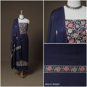 Embroidered Woolen Unstitched Dress Material: Kurta, Bottom & Dupatta 22