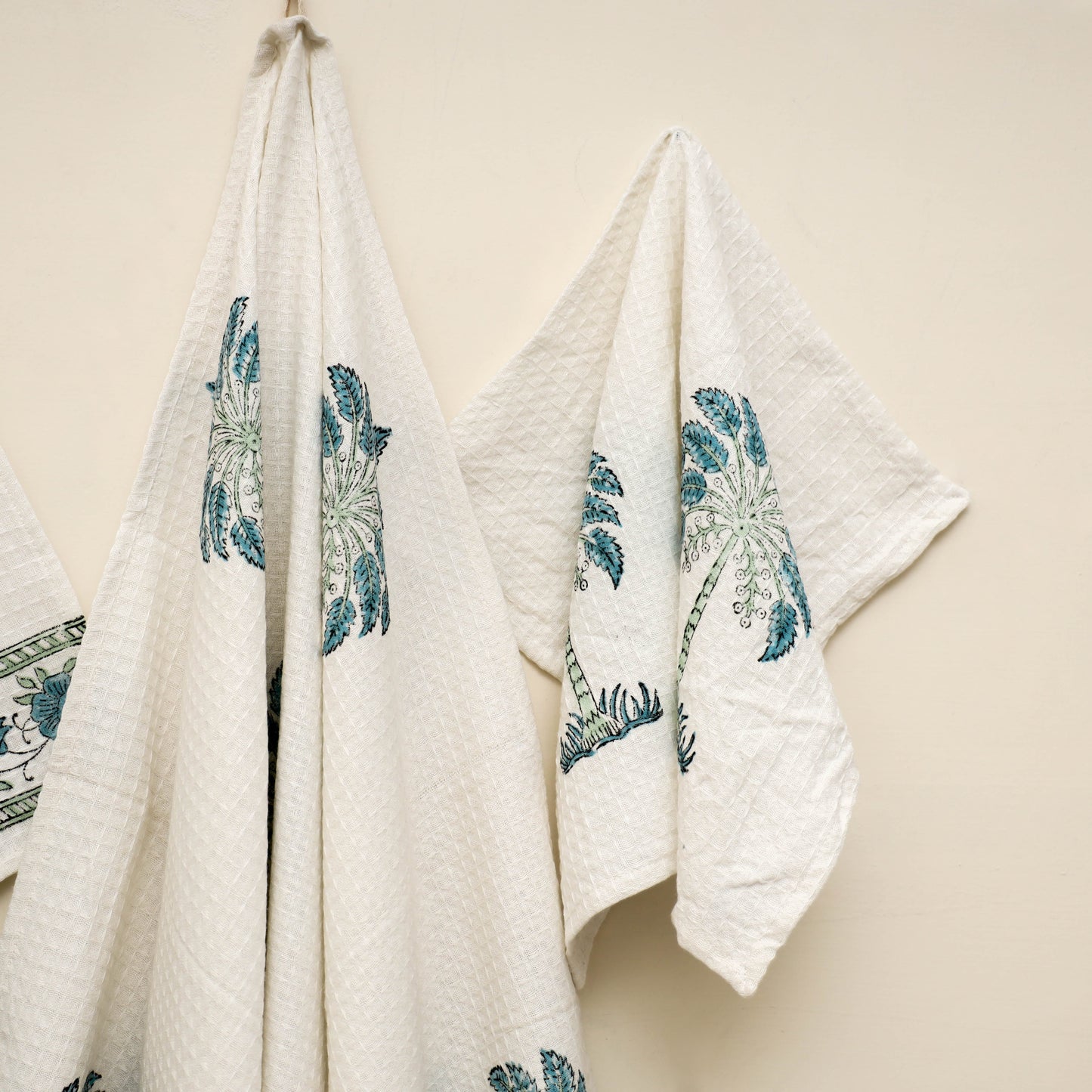 Waffle weave cotton handwoven sanganeri towel (set of 3) 12