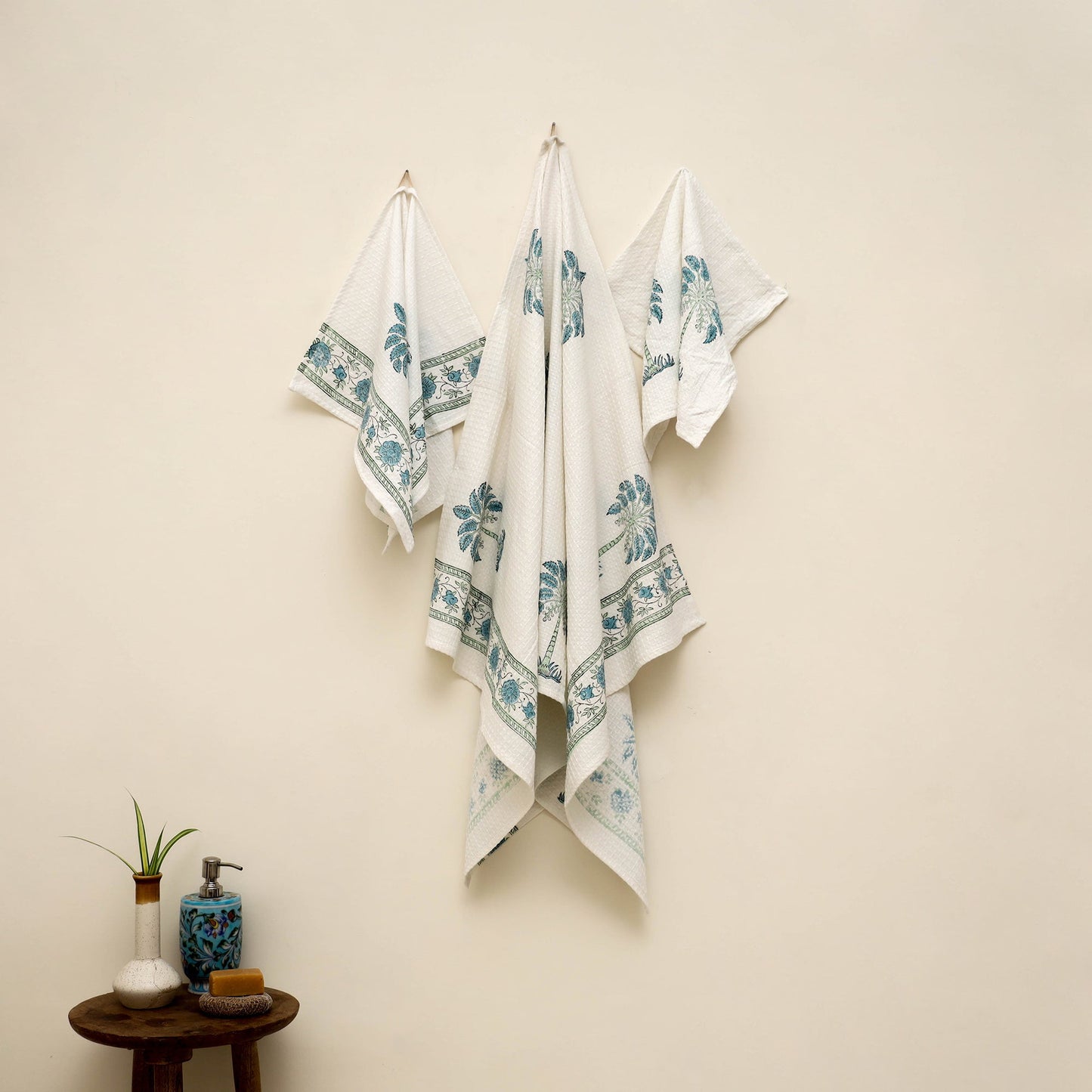 Waffle weave cotton handwoven sanganeri towel (set of 3) 12