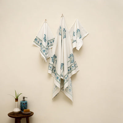 Waffle weave cotton handwoven sanganeri towel (set of 3) 12