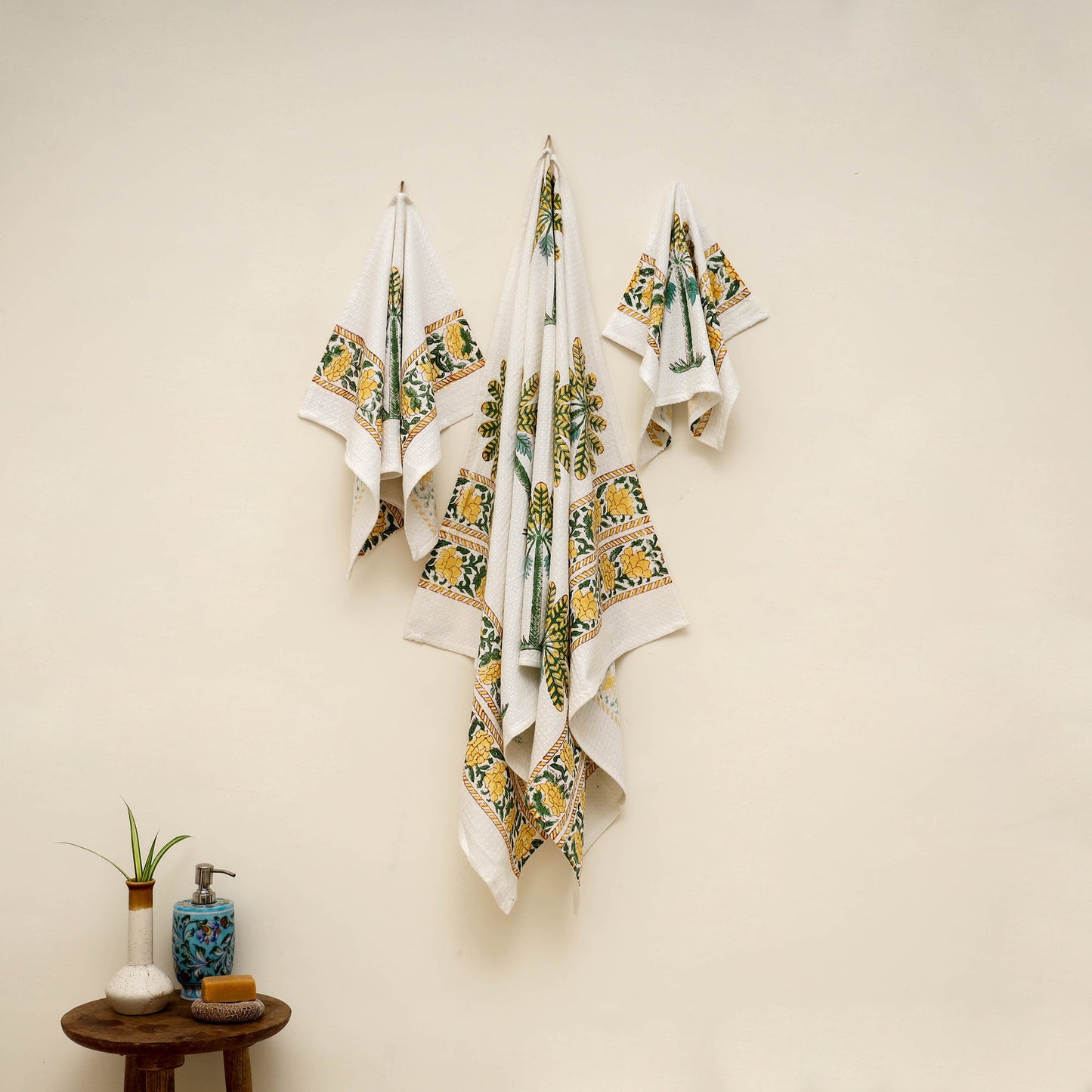 Waffle weave cotton handwoven sanganeri towel (set of 3) 13