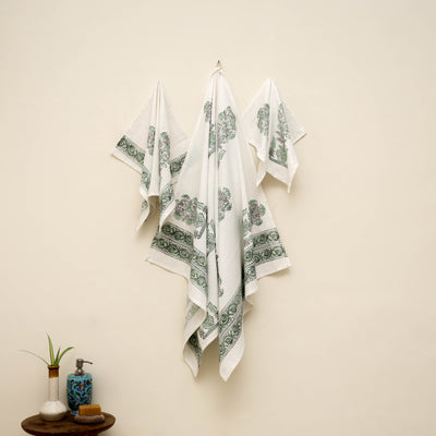 Waffle weave cotton handwoven sanganeri towel (set of 3) 14