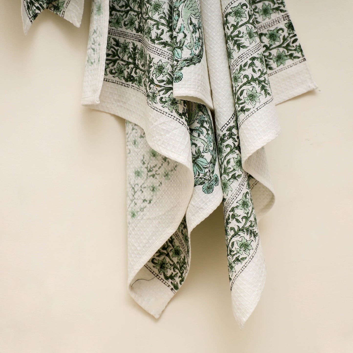 Waffle weave cotton handwoven sanganeri towel (set of 3) 15