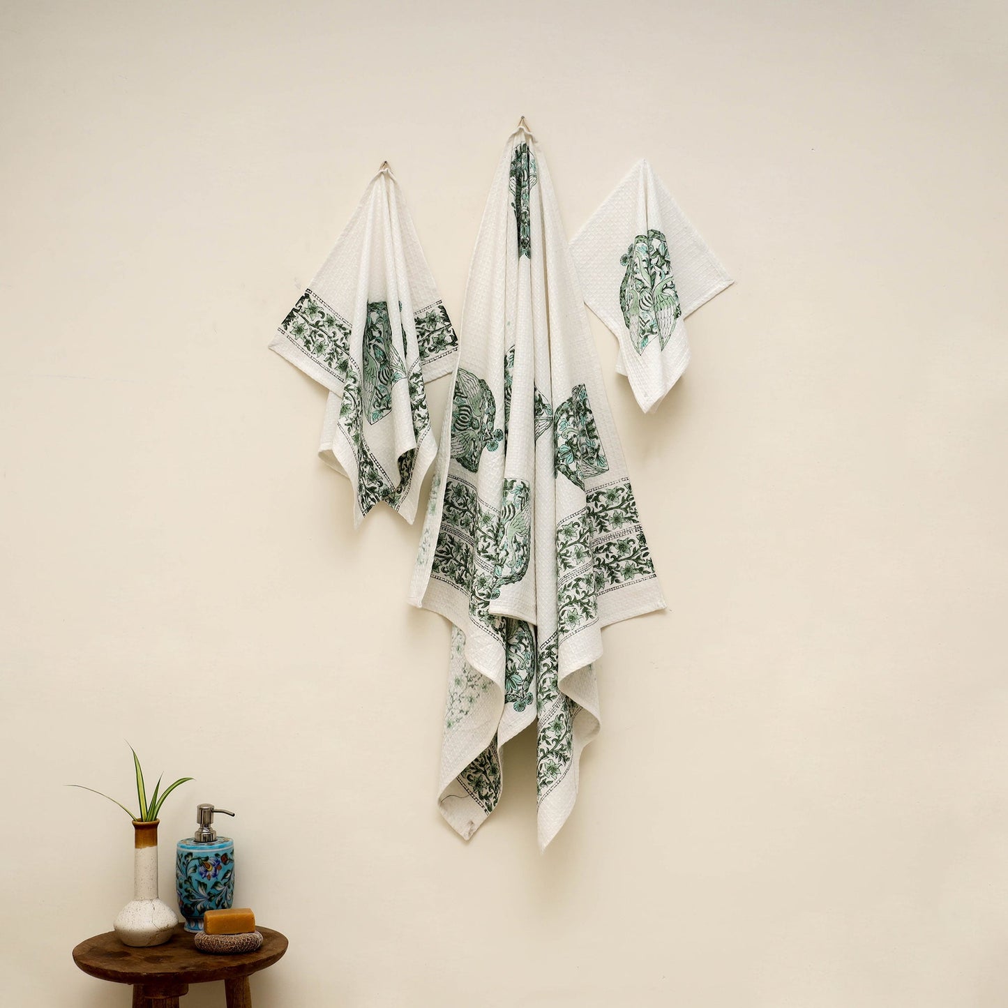 Waffle weave cotton handwoven sanganeri towel (set of 3) 15