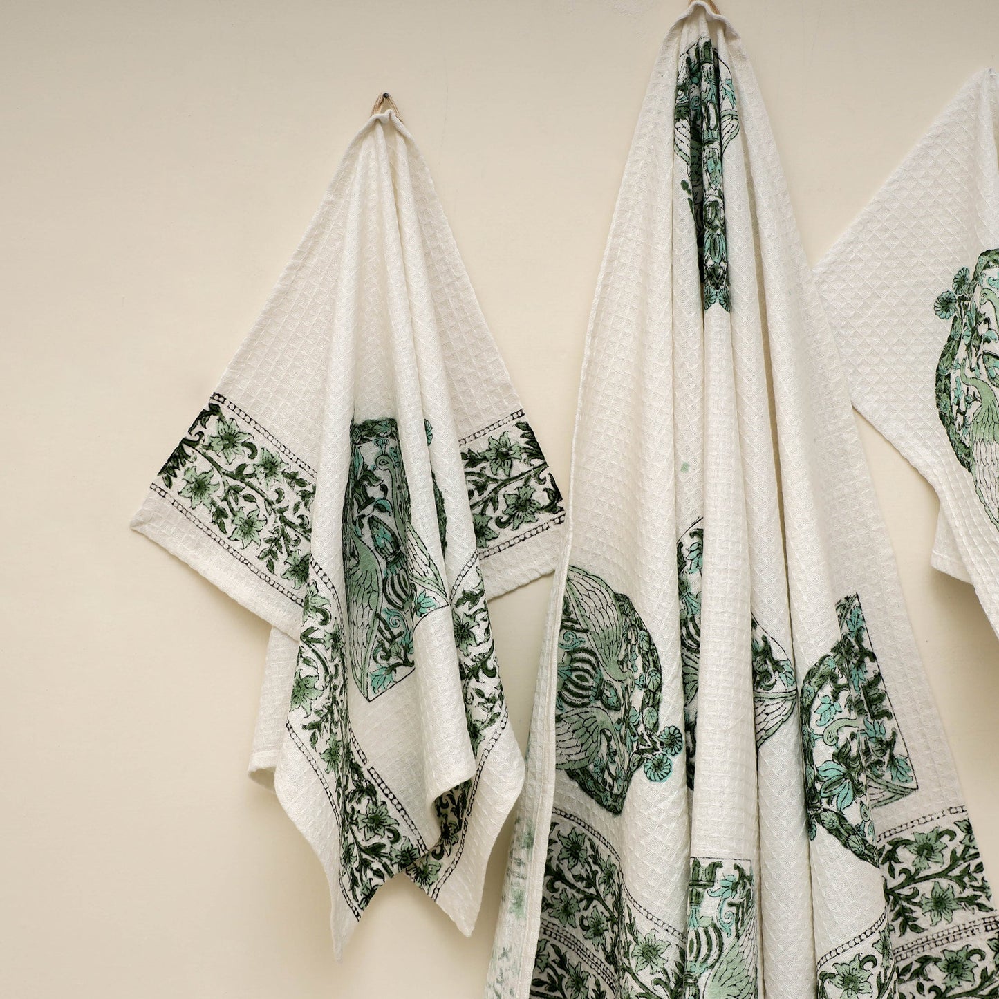 Waffle weave cotton handwoven sanganeri towel (set of 3) 15