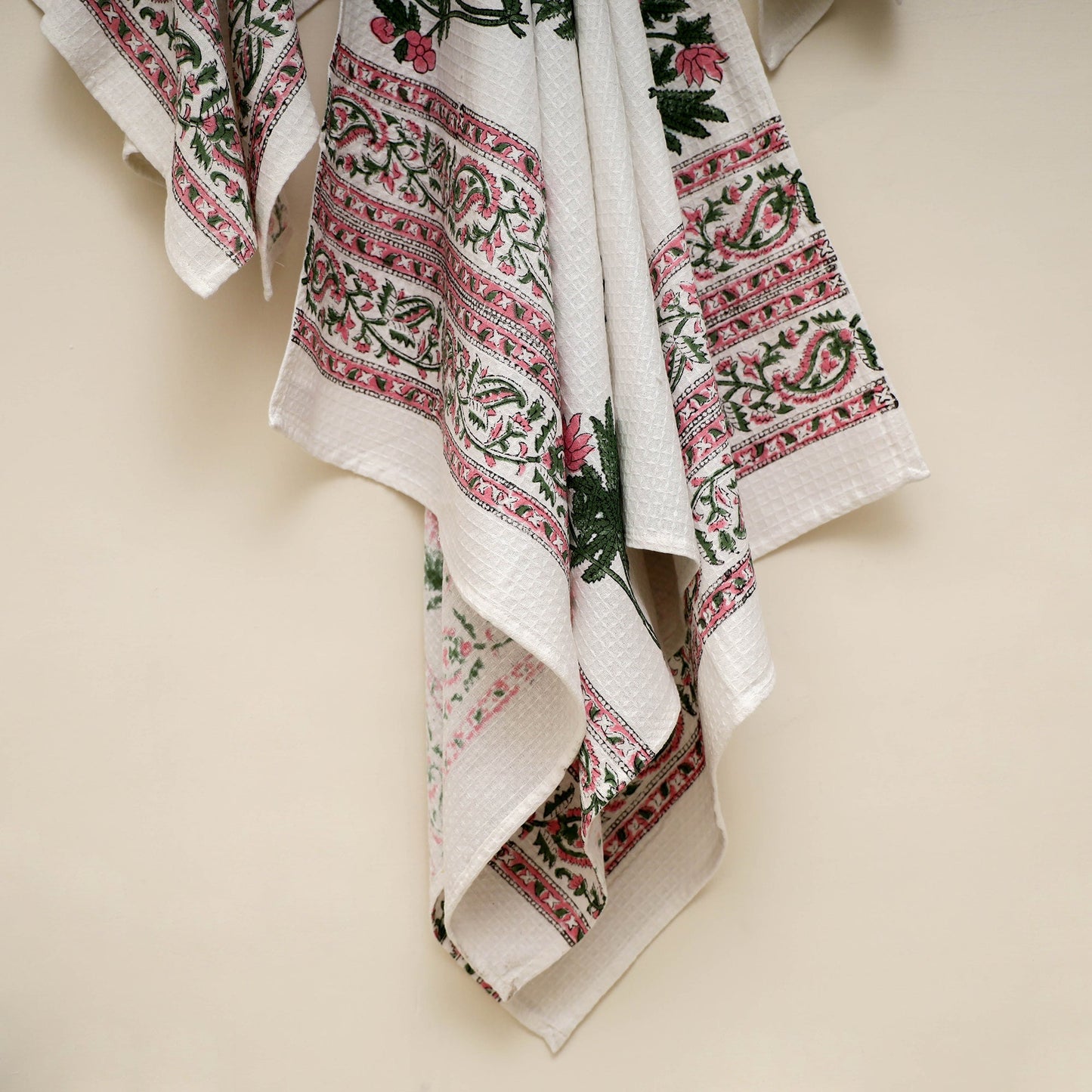 Waffle weave cotton handwoven sanganeri towel (set of 3) 17