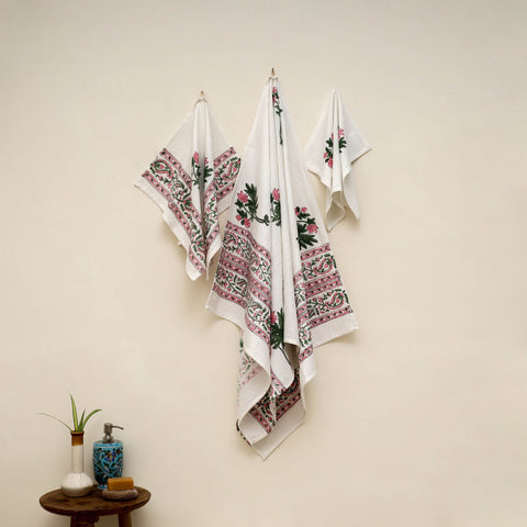 Waffle weave cotton handwoven sanganeri towel (set of 3) 17