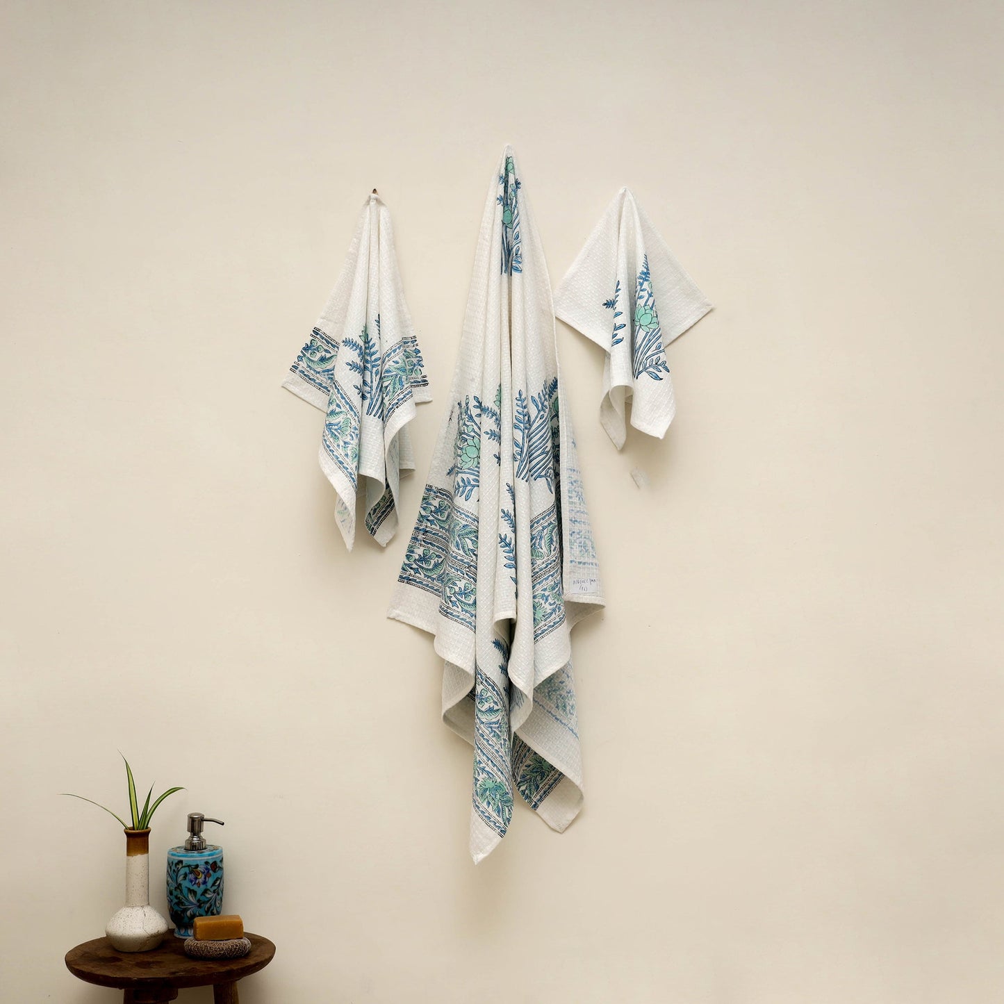 Waffle weave cotton handwoven sanganeri towel (set of 3) 18