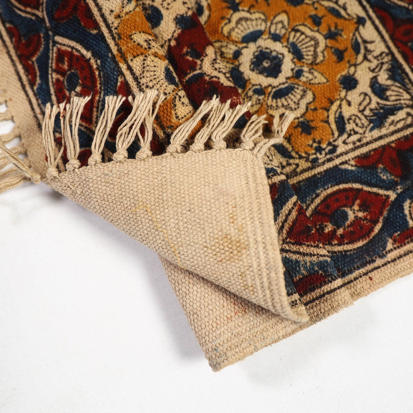 Beige Warangal Weave Kalamkari Block Print Cotton Mat