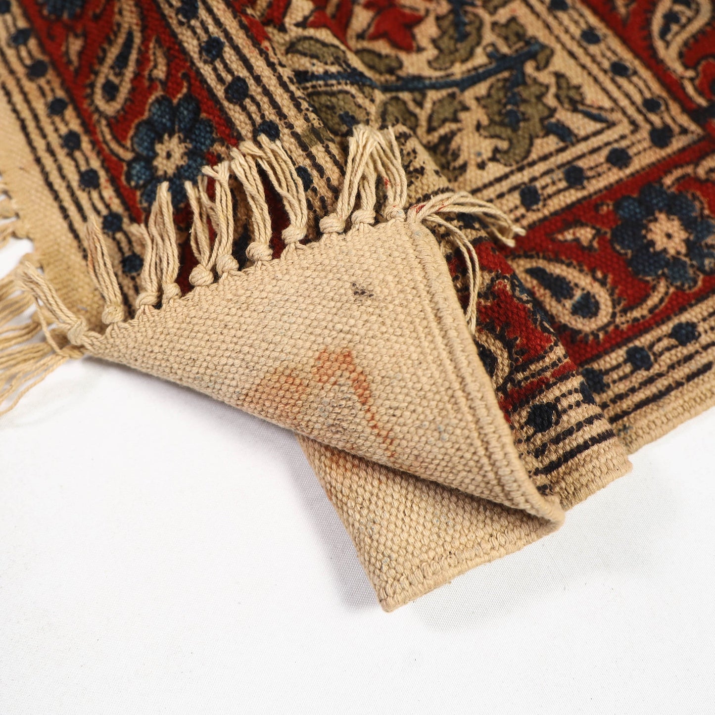 Red Warangal Weave Kalamkari Block Print Cotton Mat