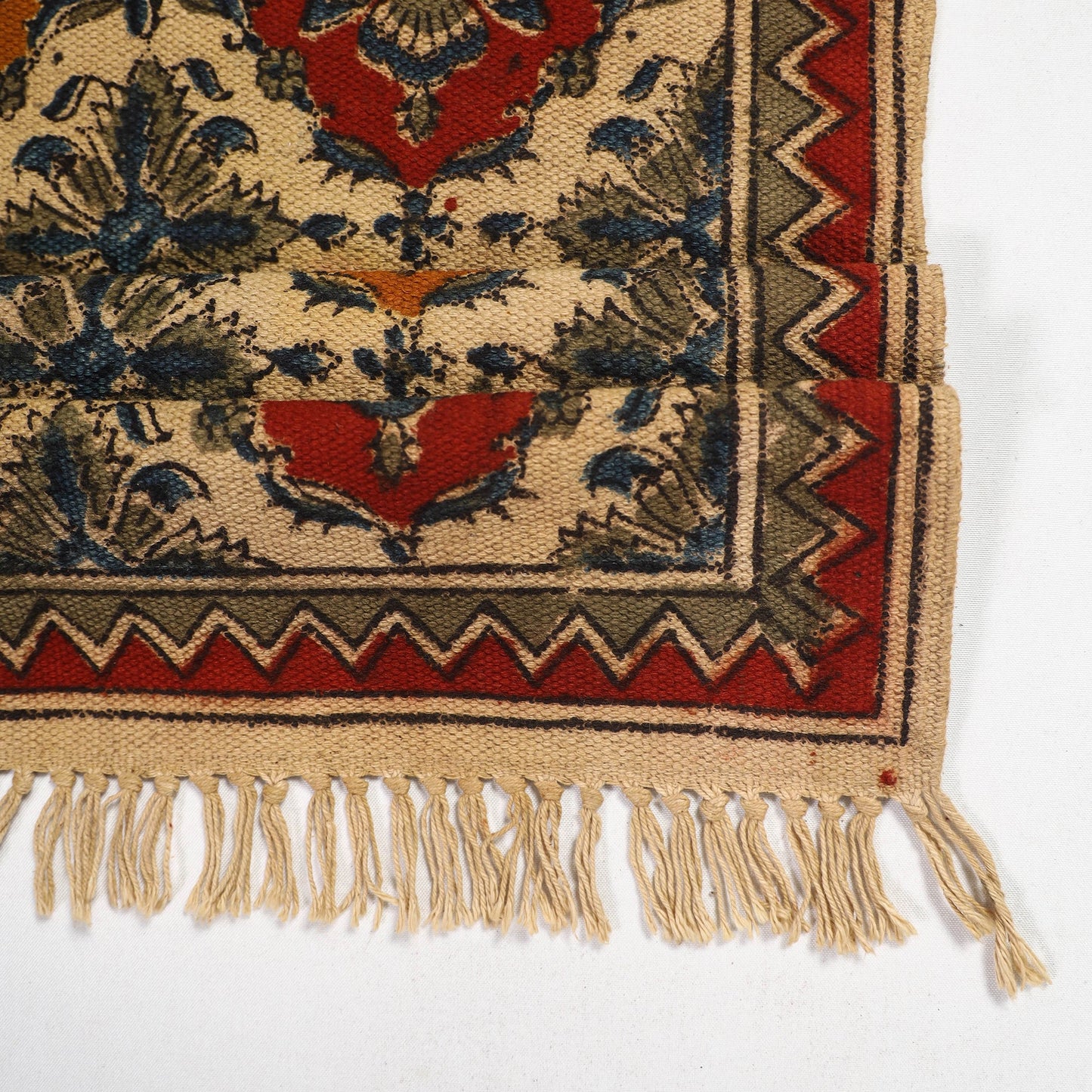 Beige Warangal Weave Kalamkari Block Print Cotton Mat