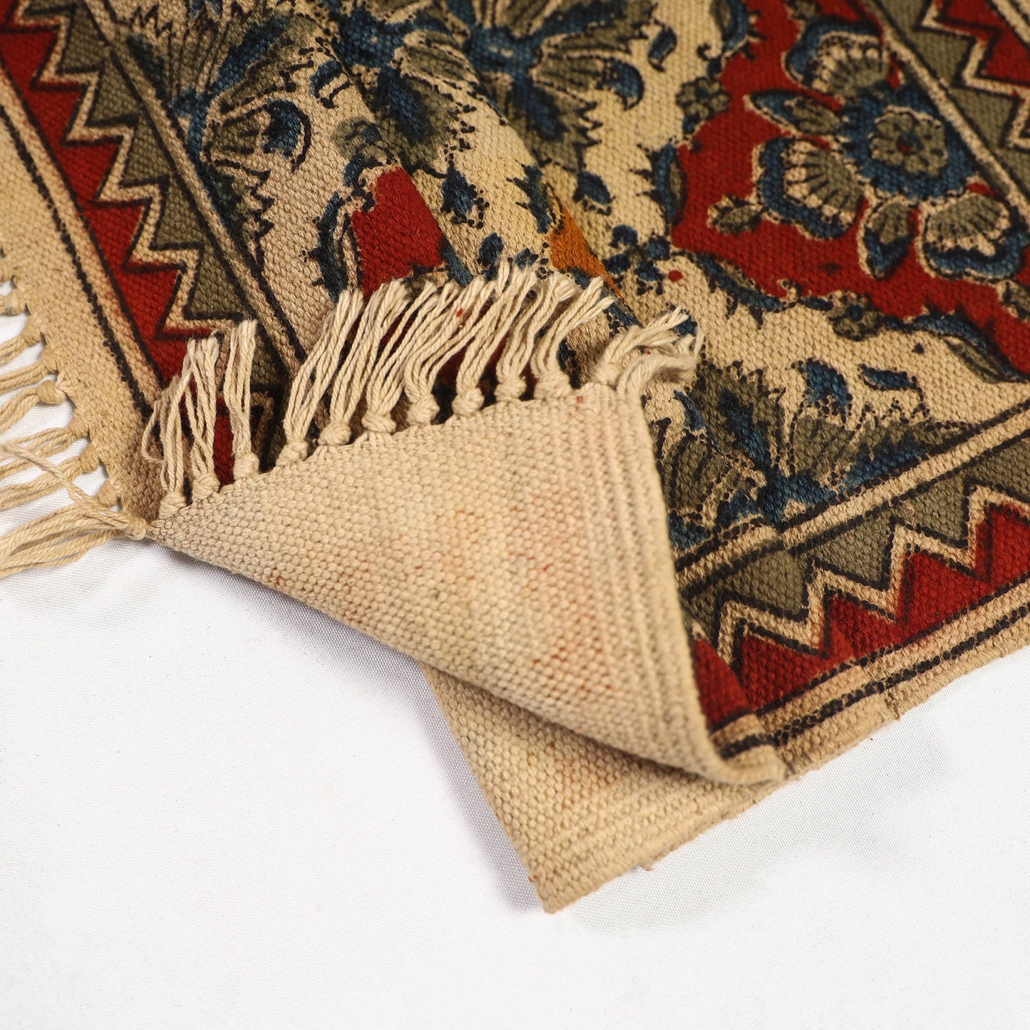 Beige Warangal Weave Kalamkari Block Print Cotton Mat