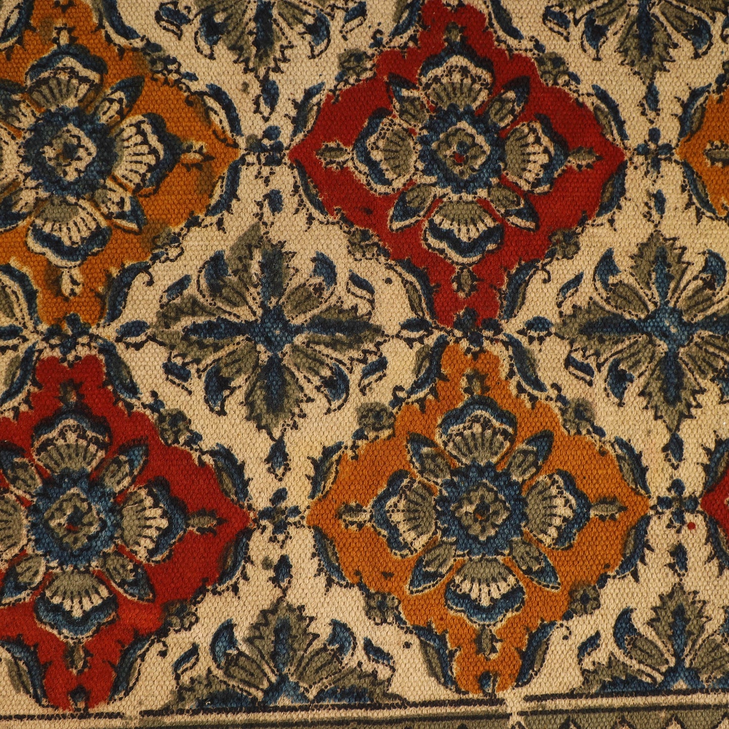 Beige Warangal Weave Kalamkari Block Print Cotton Mat