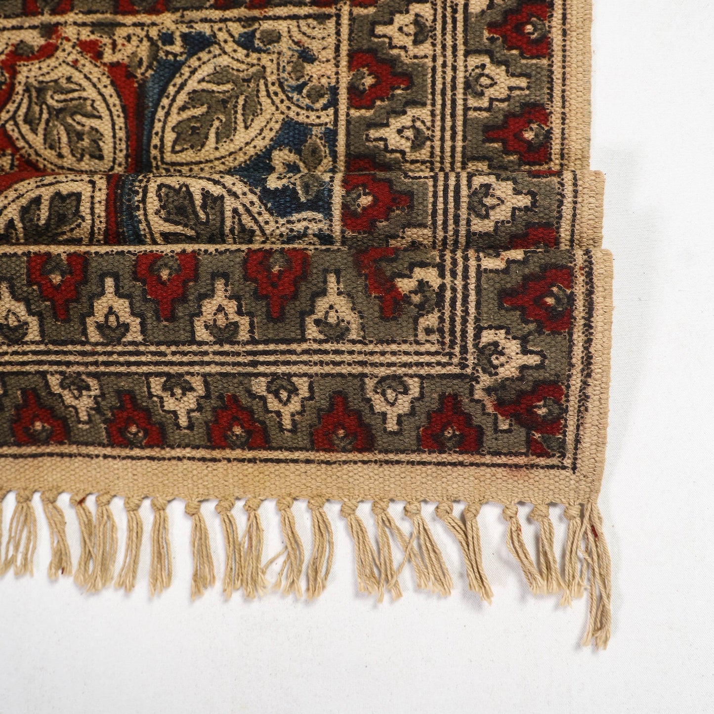 Red Warangal Weave Kalamkari Block Print Cotton Mat