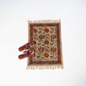Beige Warangal Weave Kalamkari Block Print Cotton Mat