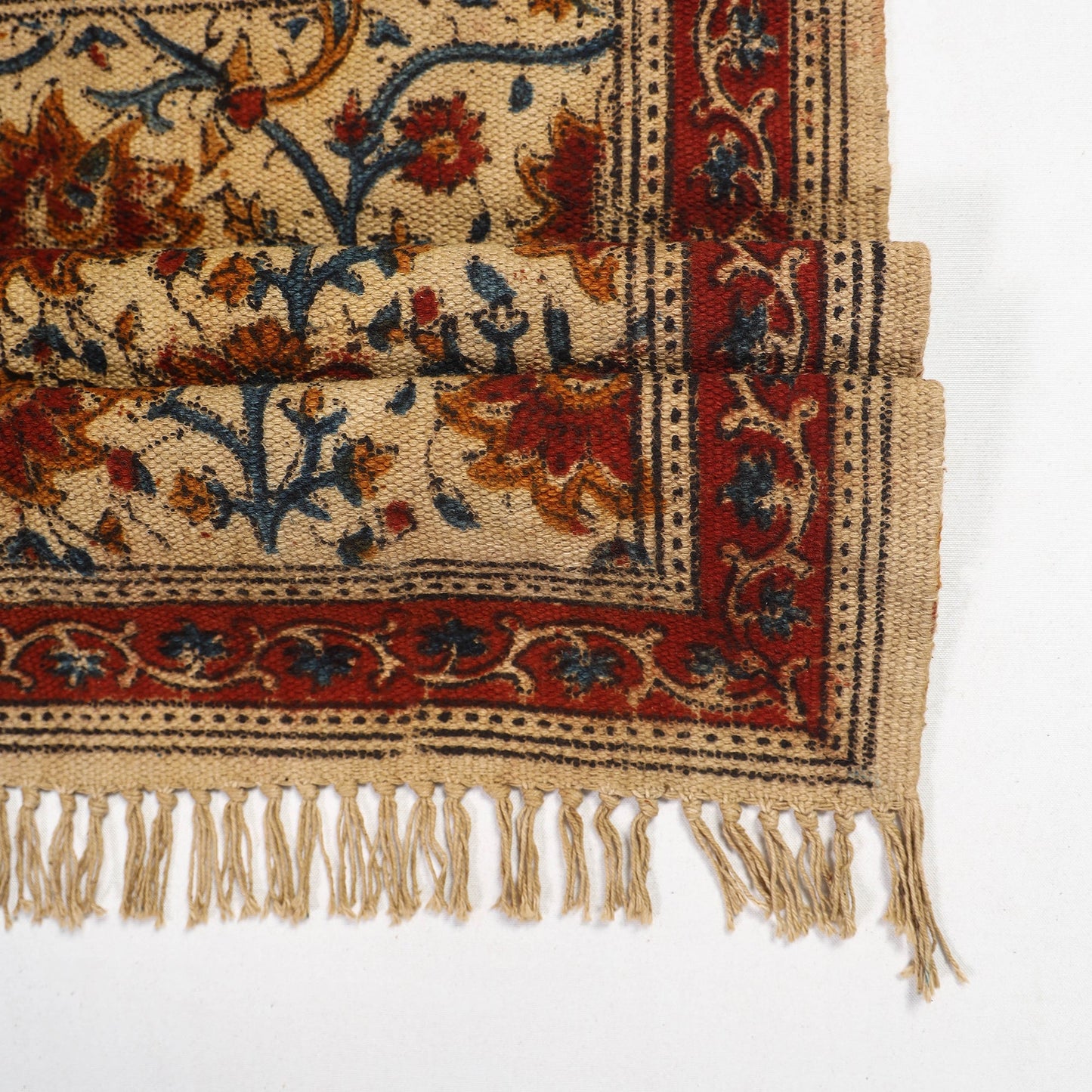 Beige Warangal Weave Kalamkari Block Print Cotton Mat