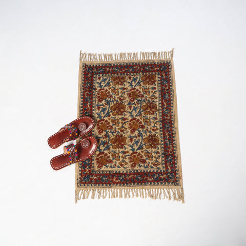 Red Warangal Weave Kalamkari Block Print Cotton Mat