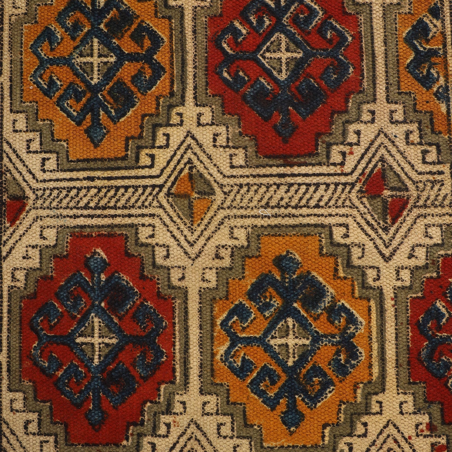 Beige Warangal Weave Kalamkari Block Print Cotton Mat