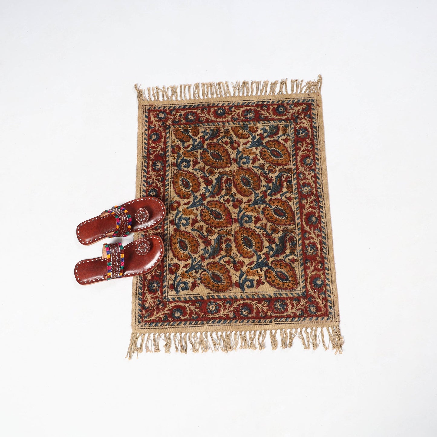 Red Warangal Weave Kalamkari Block Print Cotton Mat