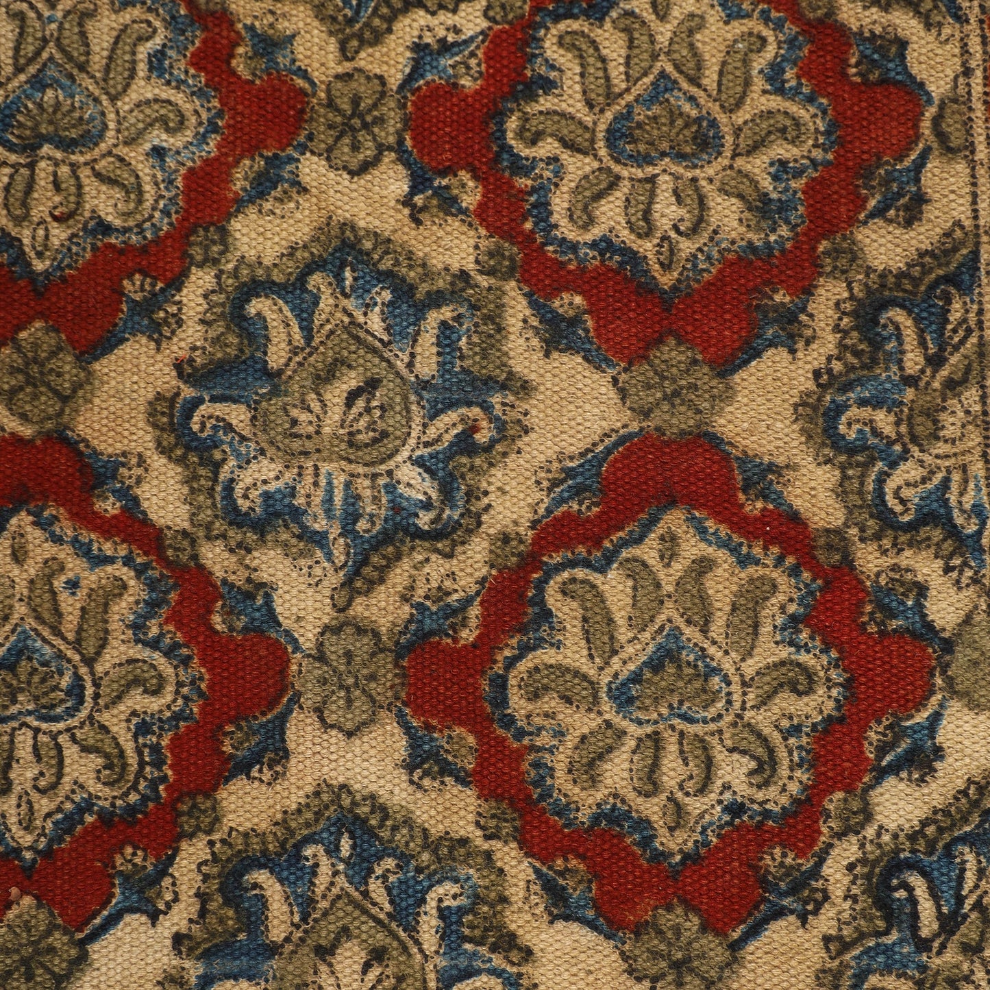 Red Warangal Weave Kalamkari Block Print Cotton Mat