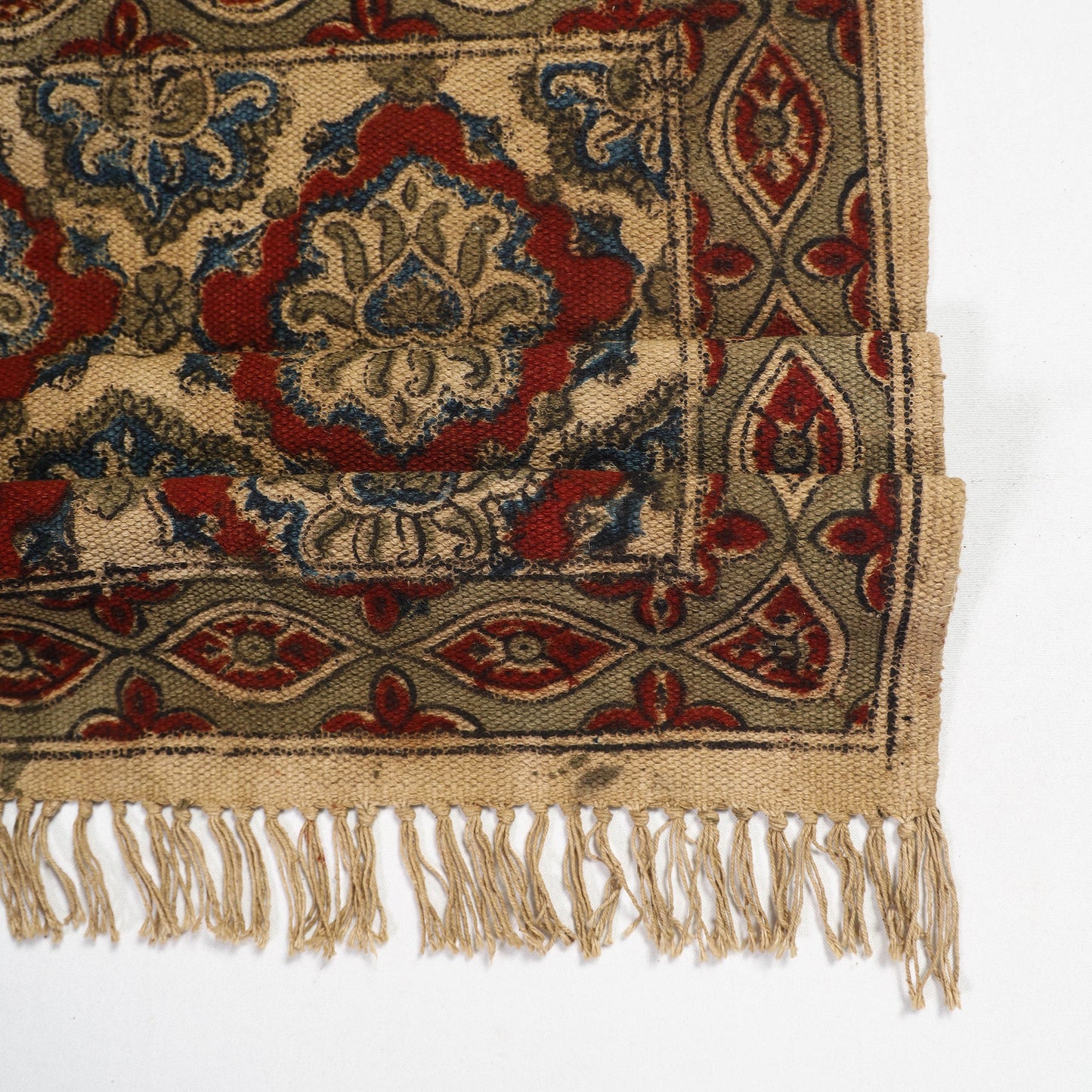 Red Warangal Weave Kalamkari Block Print Cotton Mat