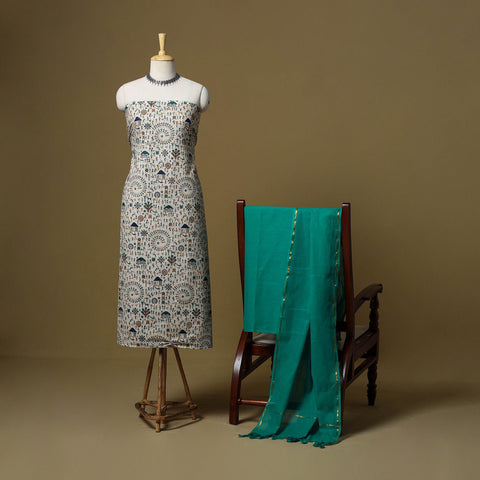 Warli cotton 3pc unstitched dress material 04 - handcrafted