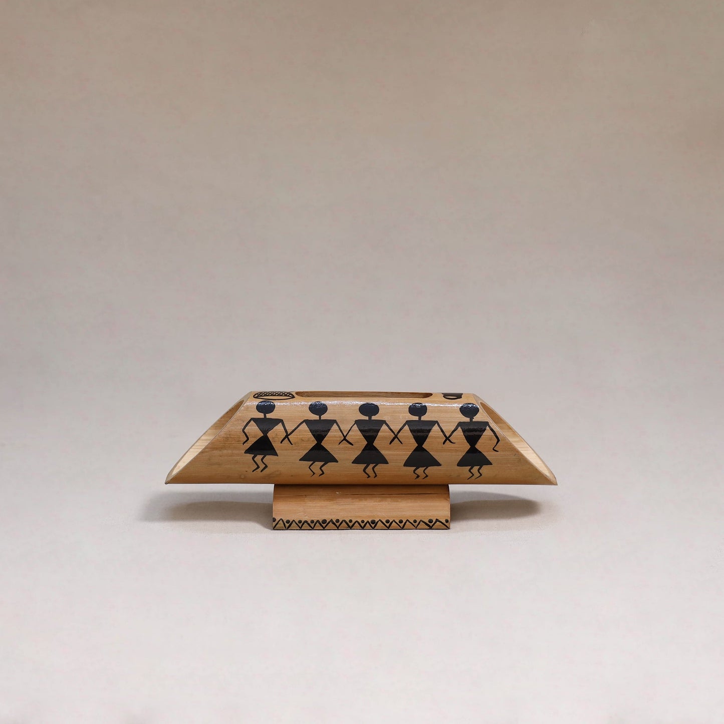 Warli handpainted hand carved natural bamboo wood phone