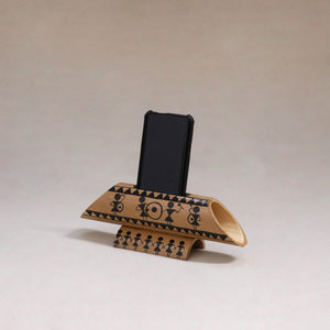 Warli handpainted hand carved natural bamboo wood phone
