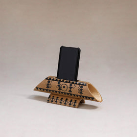 Warli handpainted hand carved natural bamboo wood phone