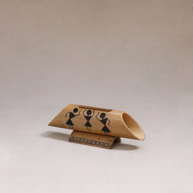 Warli handpainted hand carved natural bamboo wood phone