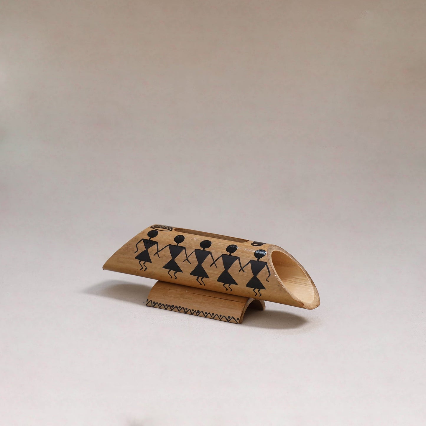 Warli handpainted hand carved natural bamboo wood phone