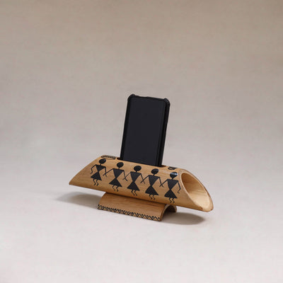 Warli handpainted hand carved natural bamboo wood phone