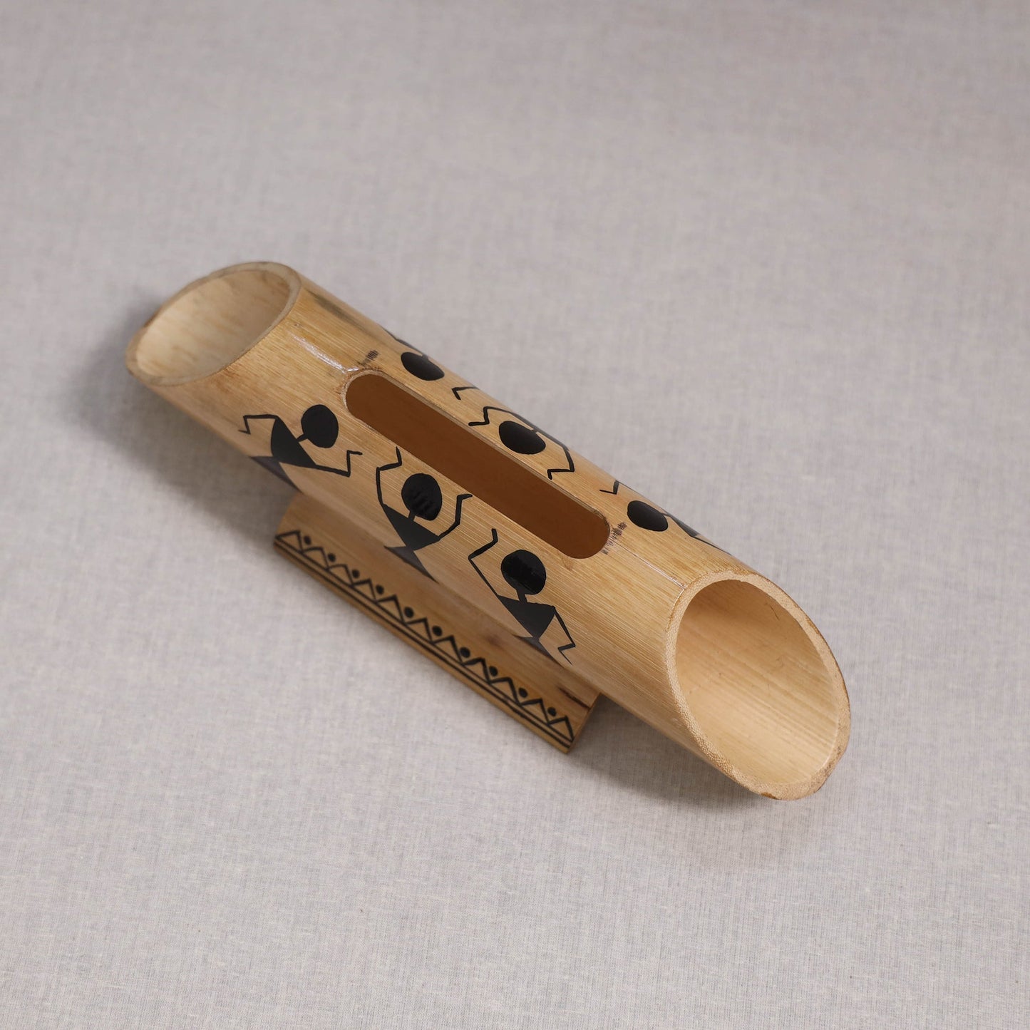 Warli handpainted hand carved natural bamboo wood phone